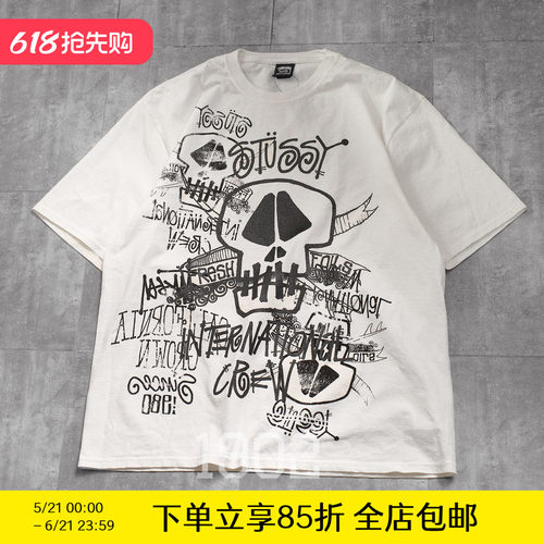 STUSSY26SS涂鸦骷髅短袖T恤