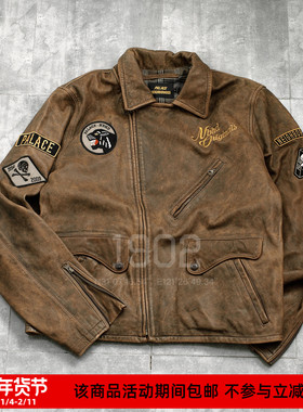 现货 PALACE x NEIGHBORHOOD 25AW 联名款 做旧皮衣机车夹克外套
