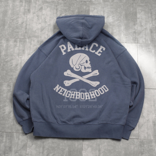 现货 PALACE x NEIGHBORHOOD 联名款水洗做旧拉链连帽卫衣帽衫