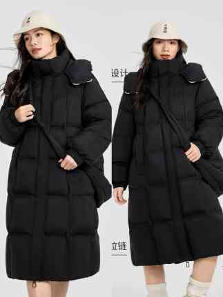 黑色长款泡芙鹅绒服红色长款羽绒服女2025新款冬季过膝洋气外套