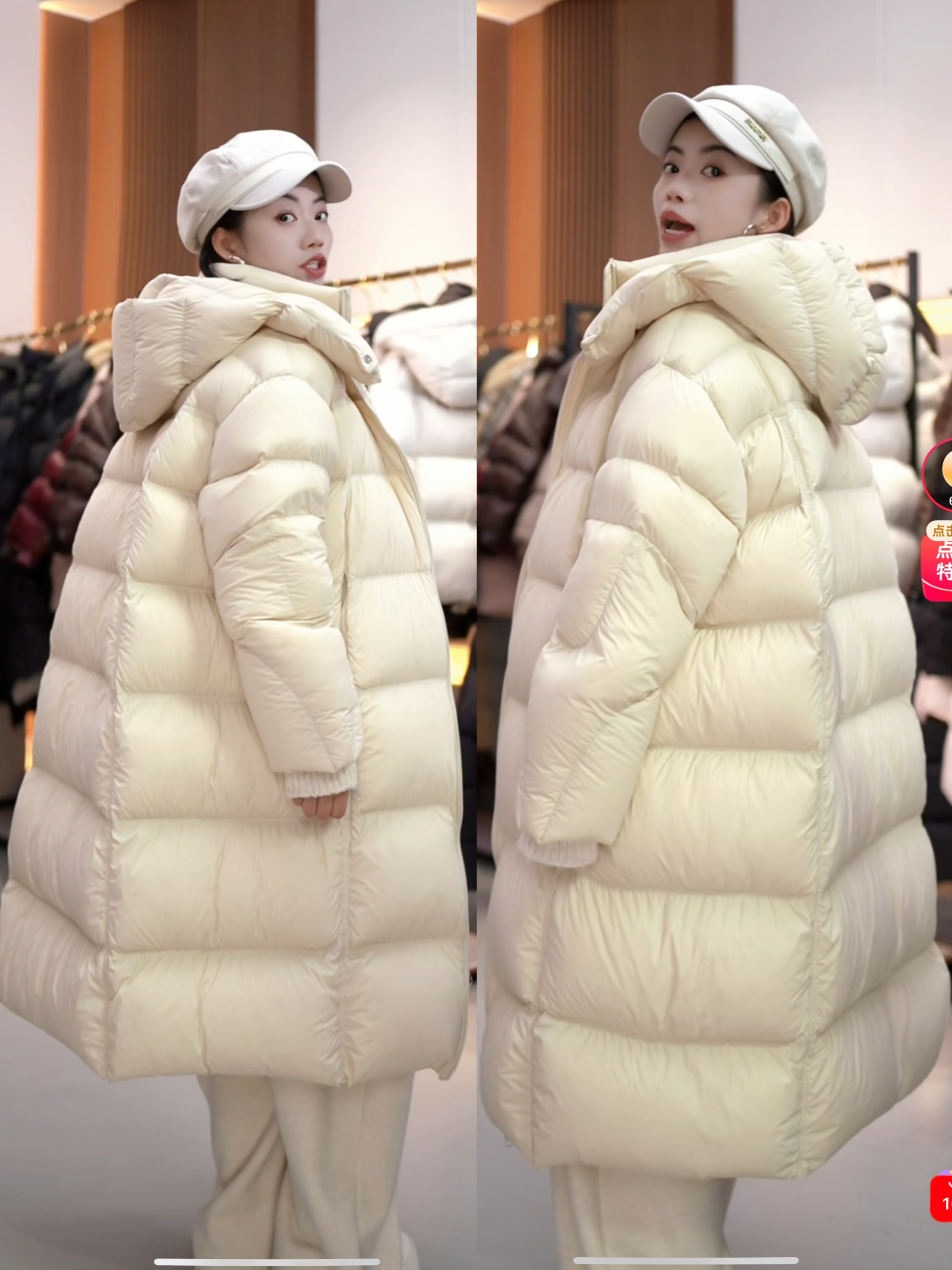 韩系全身充绒排骨龟背连帽90白鹅绒被子2025冬季新款韩系时尚纯色