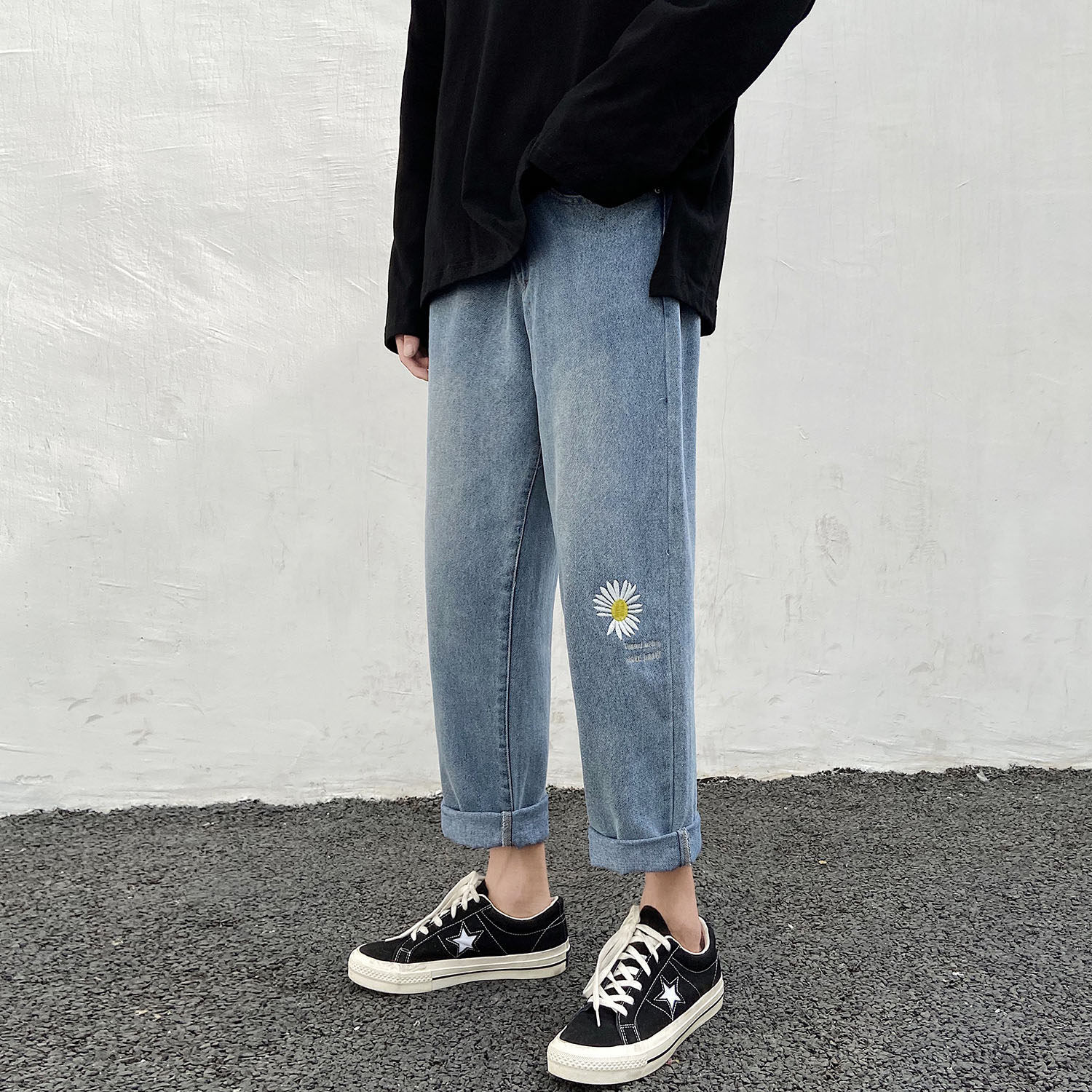 图案已注册备5w！转化率超高宽松裤中性男女雏菊裤子九分NB101P58，男装牛仔裤，电商C303