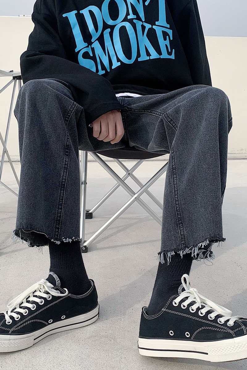 裤脚毛边牛仔裤主推！男女中性修身小脚裤九分NB662,男装牛仔裤,电商C303