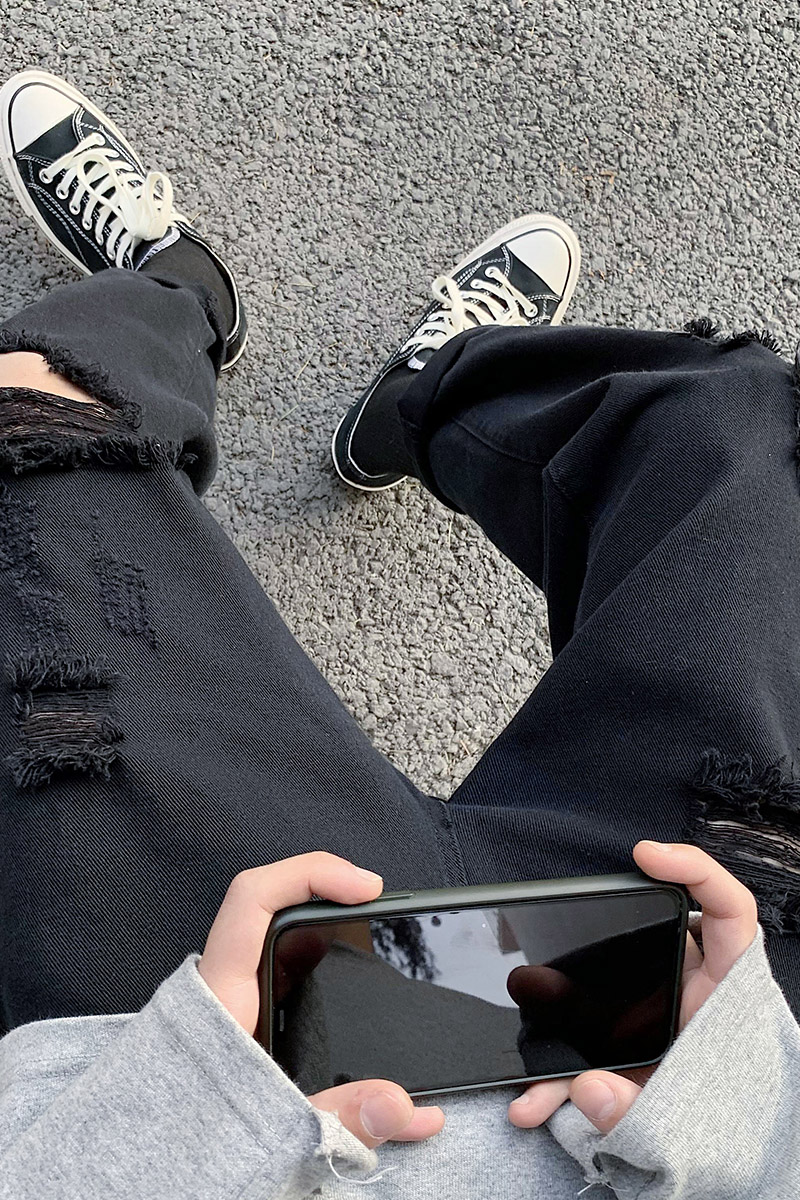 点击10%现货主推破洞九分牛仔裤宽松9分裤男女中性修身裤NB160P55,男装牛仔裤,电商C303