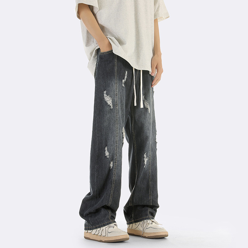 现货抖音冰丝薄破洞牛仔裤男2025夏季薄款高街NB2436P65控85图片