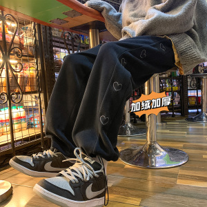 点击转化爱心刺绣加绒加厚运动卫裤！男女中性宽松直筒裤NB683图片