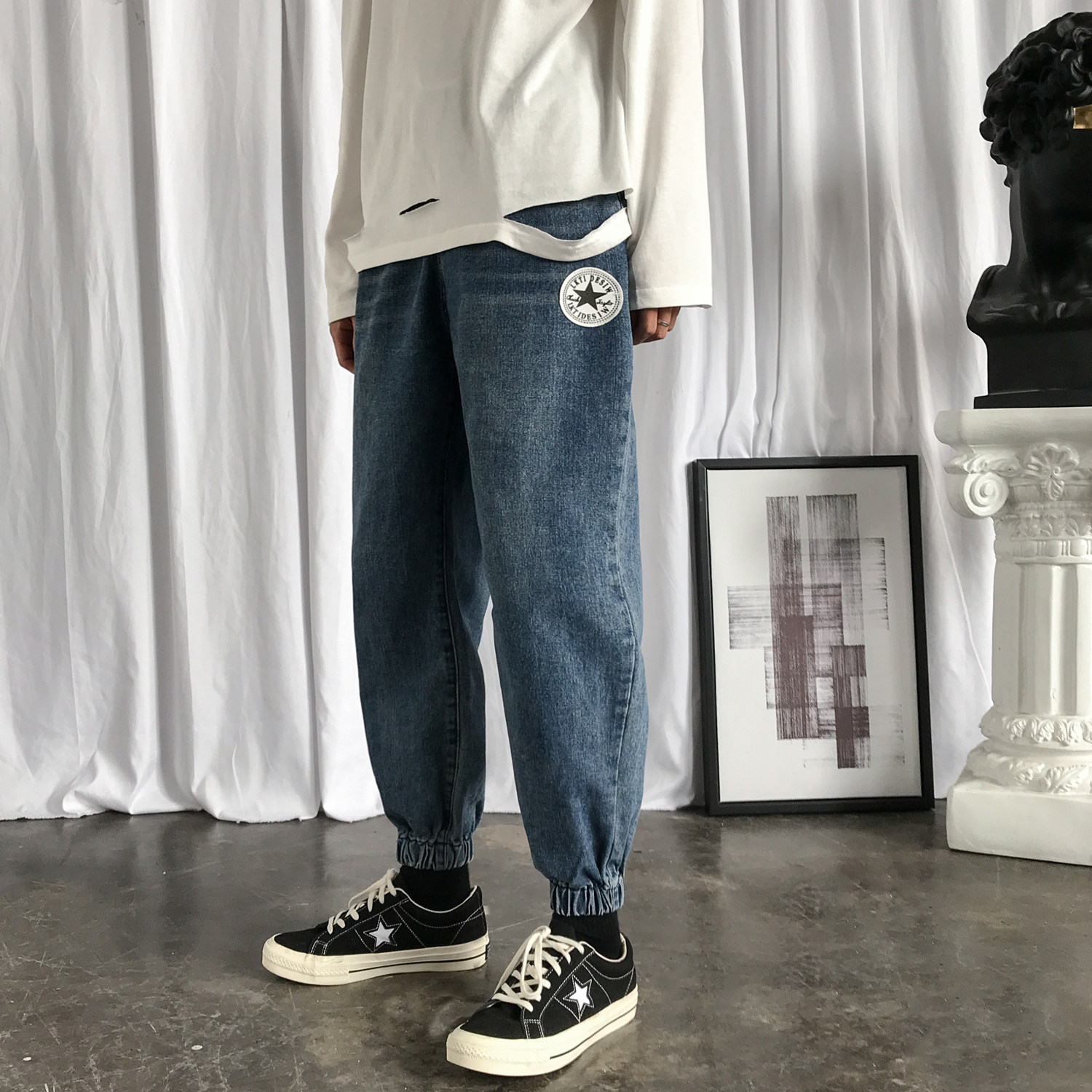秋冬新宽松束脚牛仔裤男女中性NB78P58,男装牛仔裤,电商C303