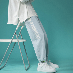 轉(zhuǎn)化6%春季印花牛仔褲男女中性寬松束腳褲九分NB525P55圖片