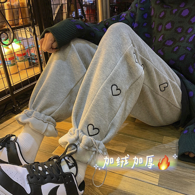 爱心刺绣加绒加厚运动卫裤！男女中性宽松直筒裤NB683图片