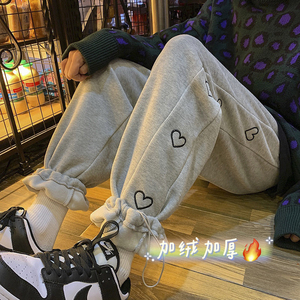 爱心刺绣加绒加厚运动卫裤！男女中性宽松直筒裤NB683图片