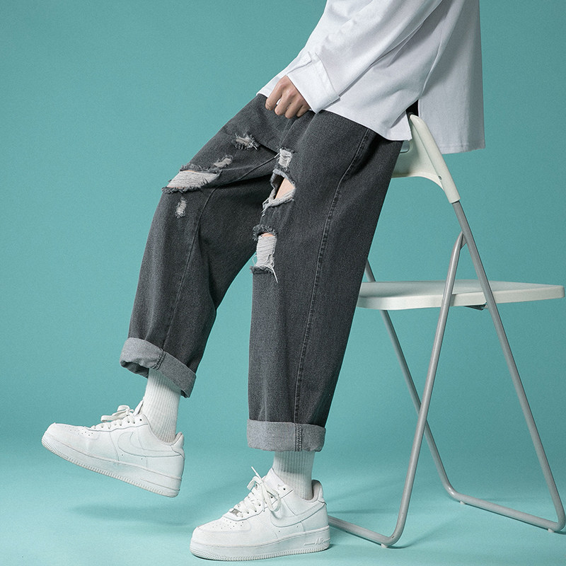 主推转化6%！破洞牛仔九分裤男女中性宽松老爹裤潮NB573P55,男装牛仔裤,电商C303