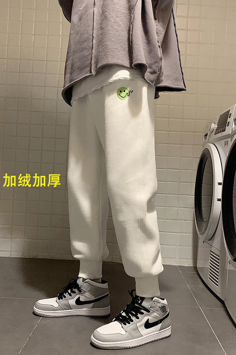 爆主推！加绒运动裤笑脸绣花卫裤男女中性裤NB403常规P55加绒P60,男装休闲裤,电商C303