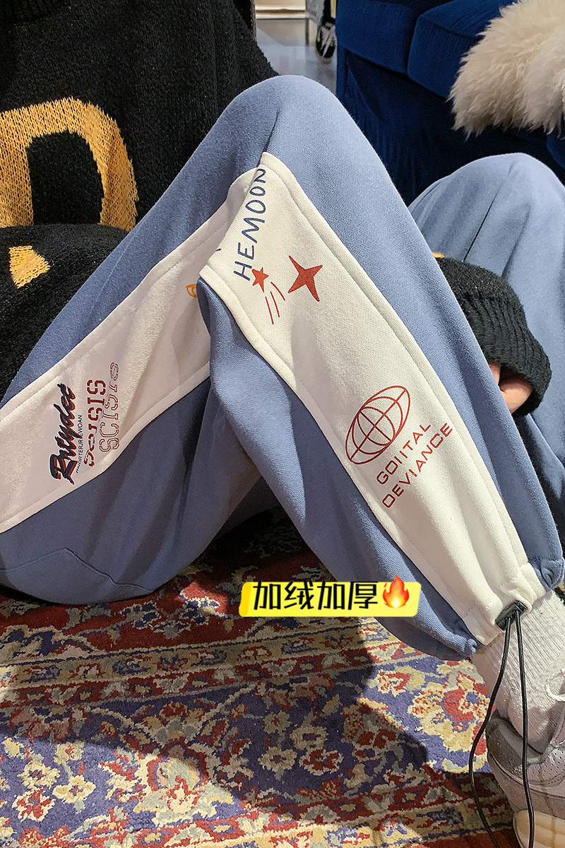 现货加厚卫裤！男女中性宽松印花休闲运动裤！NB668加绒,男装休闲裤,电商C303