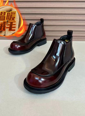 真皮酒红皮鞋男士新品真皮休闲舒适高腰靴子男鞋高级感气质百搭帅