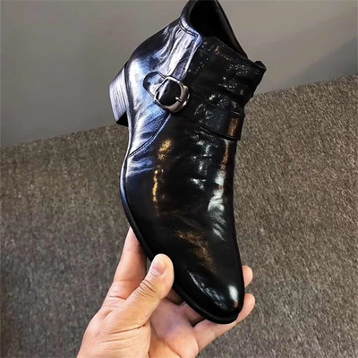 男士高帮切尔西摔纹皮平底休闲鞋