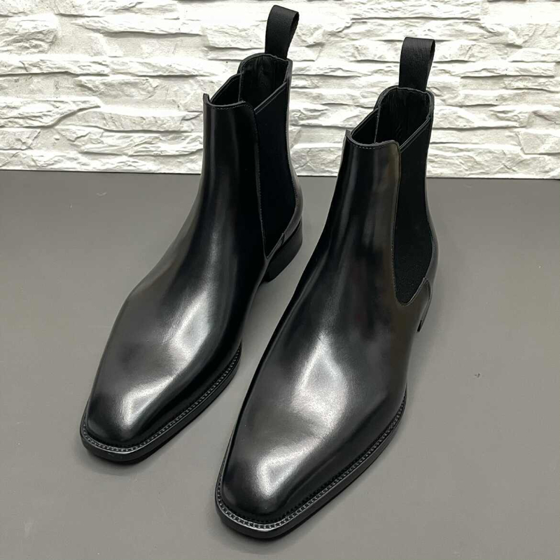 墙裂推荐!意大利男士切尔西皮靴亮面牛皮男鞋马丁靴秋冬款男靴子