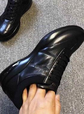 轻奢欧货休闲软皮板鞋新款低帮一脚蹬男士黑色鞋韩版休闲男皮鞋