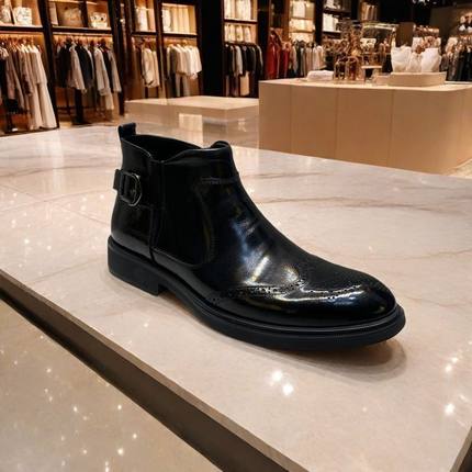 欧洲站牛皮男鞋切尔西2025年秋冬英伦时尚商务尖头布洛克短靴皮鞋