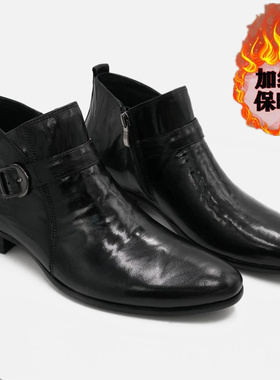 冬季男士休闲新款潮流高帮切尔西靴马丁靴韩版男款侧拉链休闲皮鞋