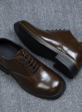 宽脚男鞋真皮透气2026新款英伦方头休闲德比鞋男商务正装结婚皮鞋