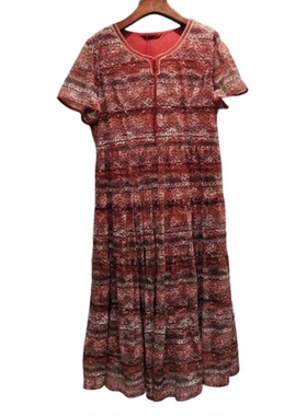 商场同款2025夏新款连衣裙圆领短袖韩国纱印花大摆长裙52061