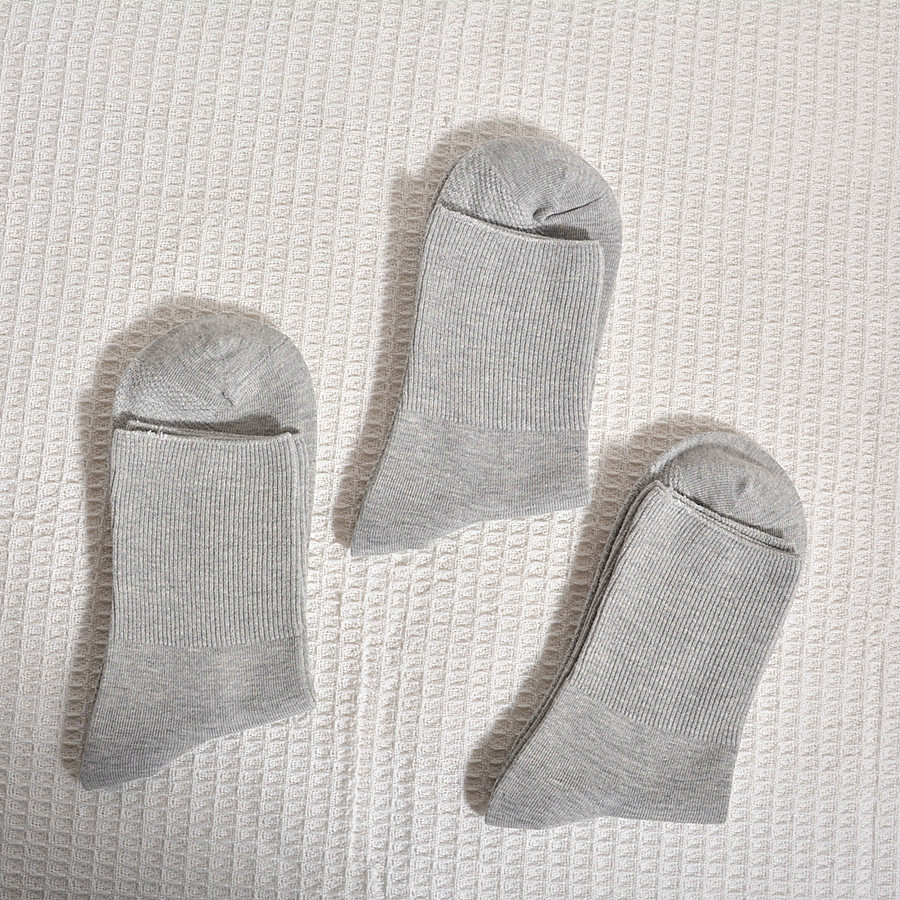 100%双针袜子男中筒秋冬厚款里外皆棉纯色商务男袜男士袜子松口袜