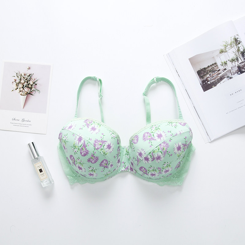 大码文胸蕾丝边碎花光面鱼骨内衣