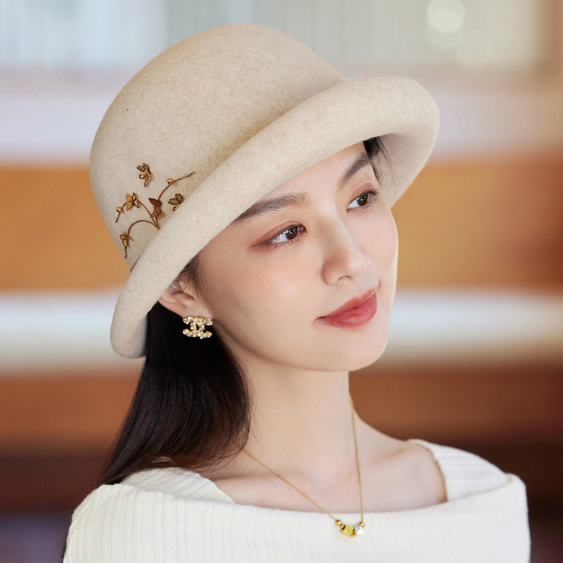 秋冬韩版亮片手缝花朵双边卷边小圆帽羊毛呢贝蕾帽画家帽毡帽,服饰配件/皮带/帽子/围巾,帽子,淘宝优惠券,粉丝福利购,淘宝优惠卷