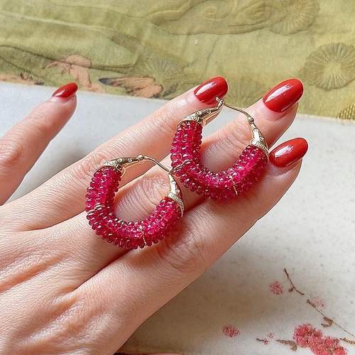 18K金红色尖晶石重金大耳环