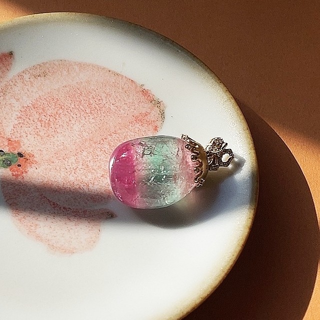 媚花奴 18K金吊坠镶嵌天然碧玺西瓜色圆蛋大吊坠挂件 娇艳款,珠宝/钻石/翡翠,颈饰,淘宝优惠券,粉丝福利购,淘宝优惠卷