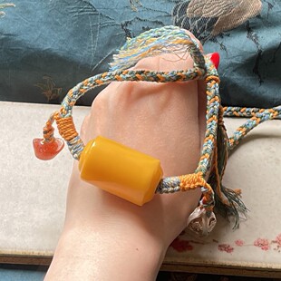 雅络 天然蜜蜡老蜡勒子桶珠苏工雕刻编织锁骨链项链 藏式大气款