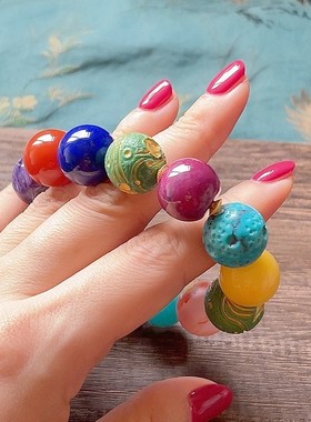 绿松石蜜蜡南红大圆珠多宝手串