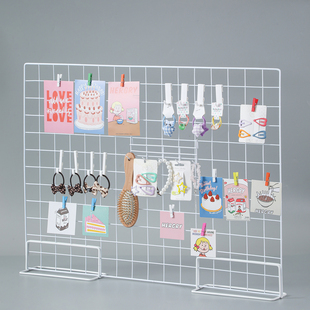 网格展示架桌面铁艺支架幼儿园墙美工区作品白色网片挂架摆摊立架