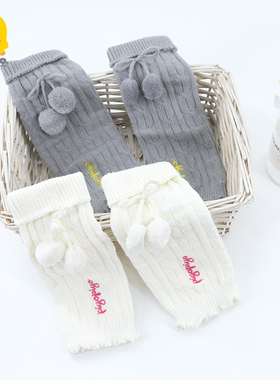 清仓黄色小鸭婴儿护脚套秋冬护膝绒球袜套洋气宝宝小童高筒袜子套