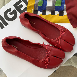 诗歌兰2026新款蝴蝶结分趾平底单鞋女芭蕾风一脚蹬浅口女鞋不累脚