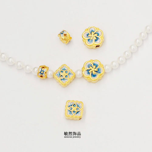 保色沙金金店同款青花瓷转运珠