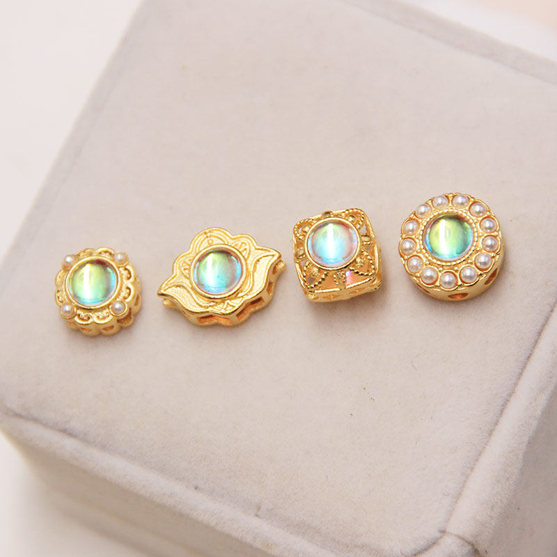 尼泊尔老金仿欧泊镶嵌配饰18k金真空电镀diy手工制作手链手绳隔珠