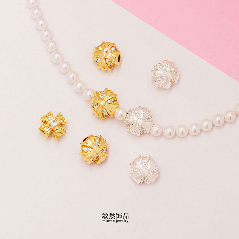 镀真金镶锆石十字克罗心隔珠手工diy水晶手链项链金银串珠材料
