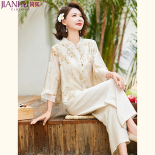高贵小衫 中年妈妈夏装 国风t恤2026新款 洋气中老年女装 上衣服套装