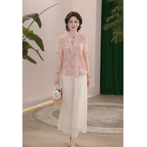 妈妈装套装衬衣洋气减龄T恤衣服