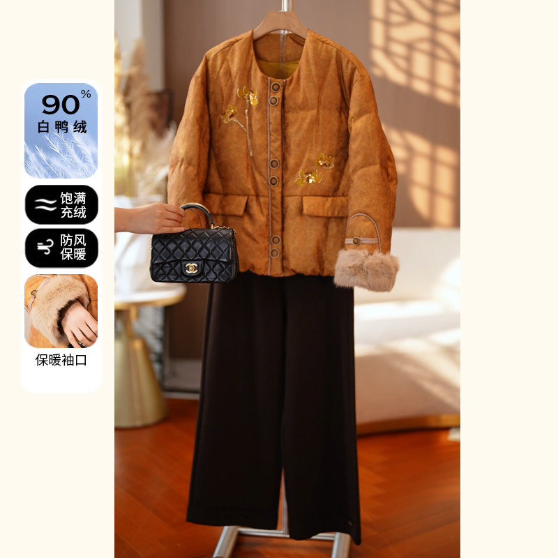 2025新款妈妈冬装洋气90白鸭绒羽绒服年货节中年女装保暖冬季外套