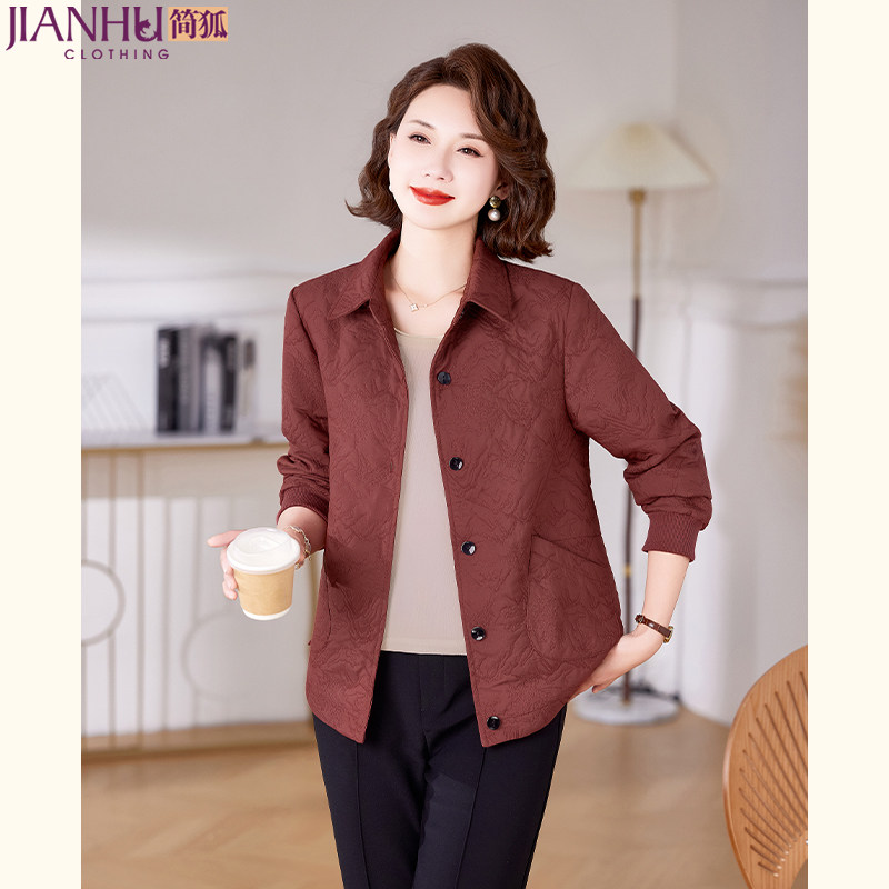 中年妈妈春装衬衫外套2026新款洋气中老年女装春秋翻领夹克薄上衣
