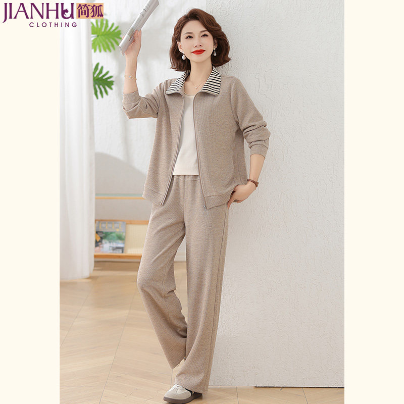 2026新款中年妈妈春装套装洋气外套中老年女装春秋季运动服两件套