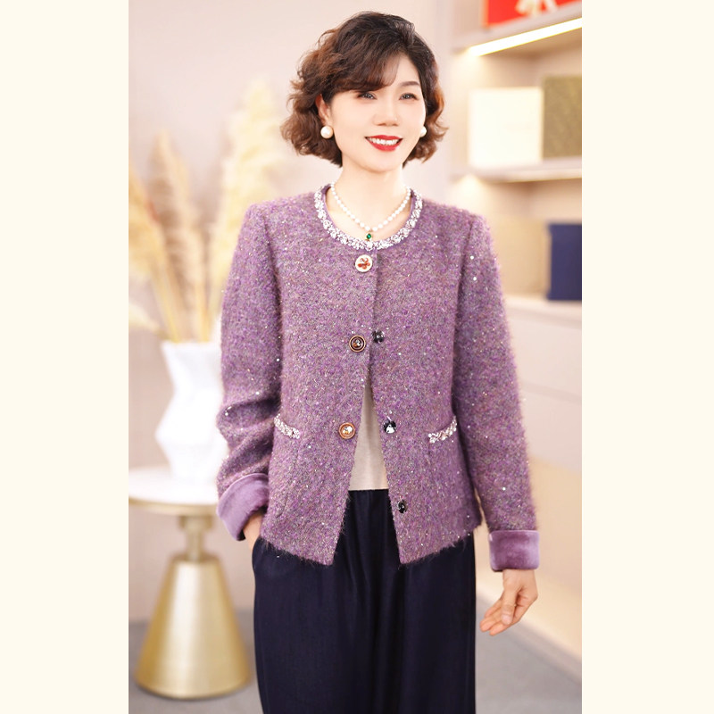 中年妈妈春装小香风外套开衫2026新款洋气质中老年女装呢子上衣服