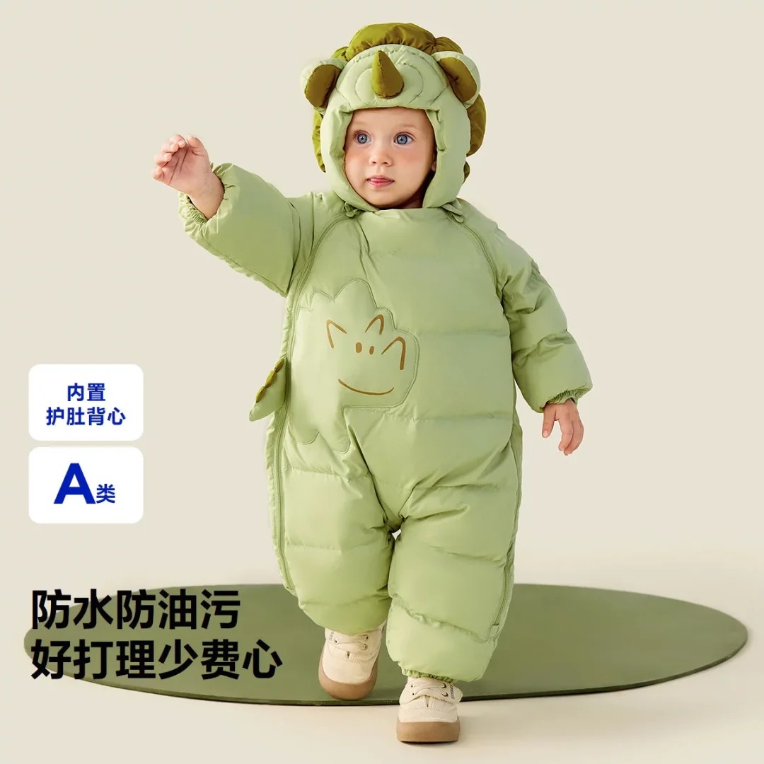 折扣婴幼儿保暖羽绒服2025冬季新款儿童加厚外出服宝宝长袖连体衣