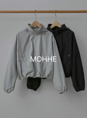 现货mohhe韩国东大门2025新款洋气百搭连帽拉链夹克休闲短外套女