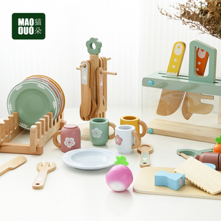 餐厨具儿童模拟过家家切切乐碗筷刀叉木制仿真男孩女孩玩具碟子KB