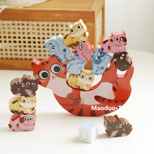 平衡游戏猫咪老鼠木制叠叠乐木头桌游儿童叠叠高玩具猫鼠堆叠MZM