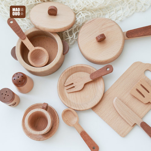 做饭厨具锅具宝宝过家家玩具实木