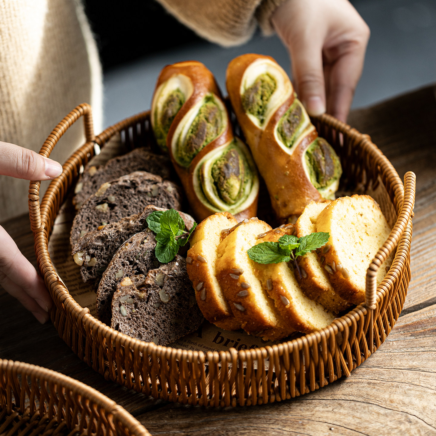 仿藤双耳编织篮盘子创意面包盘点心蛋糕盘餐厅油炸食品收纳盘大号,餐饮具,盘,淘宝优惠券,粉丝福利购,淘宝优惠卷